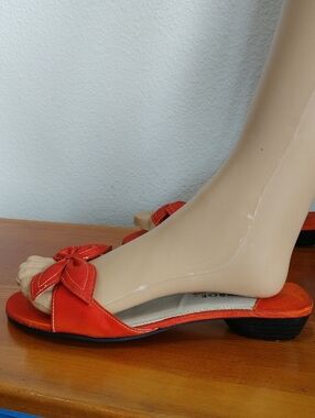 George Orange Bow Slingback Flat Sandals